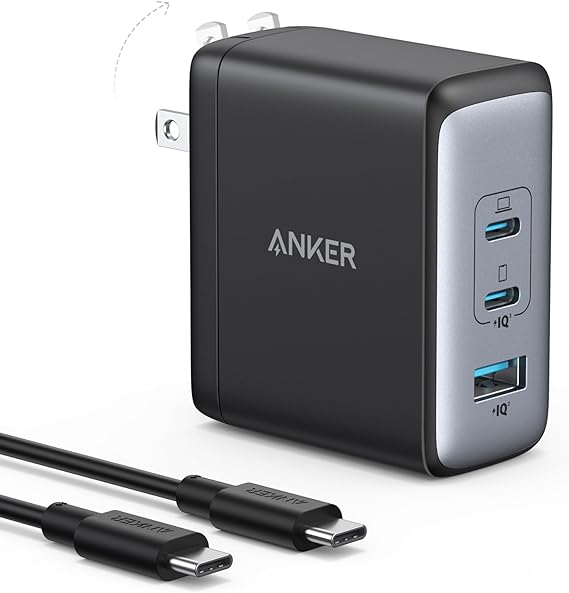 Anker Nano 100W USB-C Charger, 3-Port Fast Compact GaN Charger for MacBook Pro/Air, Pixelbook, ThinkPad, Dell XPS, iPad Pro, iPhone 15 Series, Galaxy S23, and More (USB-C to USB-C Cable Included)