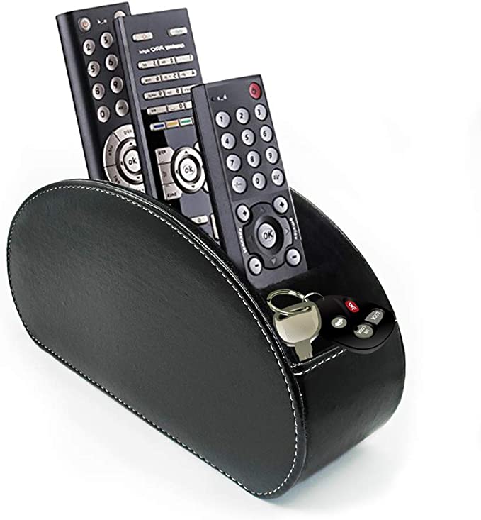 (Black) - Fosinz Remote Control Holder Organiser Leather Control Storage TV Remote Control Organiser with 5 Spacious Compartments (Black)