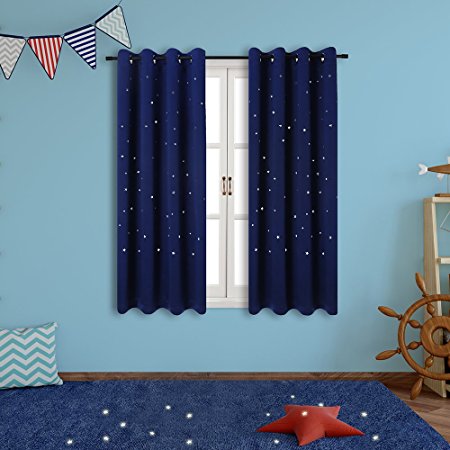 Twinkle Star Kids Room Curtains (2 Panels), Anjee Thermal Insulated Blackout Curtains with Punched Out Stars, Cute Window Drapes for Space Themed Nursery and Bedroom (52 x 63 Inches, Royal Blue)