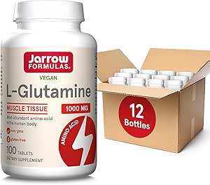 Jarrow Formulas L-Glutamine 1000 mg, Dietary Supplement for Muscle Tissue, Multifunctional Amino Acid, Immune Support, 100 Easy-Solv Tablets, 50-100 Day Supply, Pack of 12