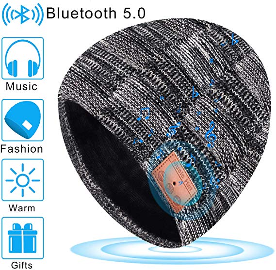 Bluetooth Beanie Hat Unisex Chrimas for Boys Girls V5.0 Winter Warm Washable Knit Cap Unique Built-in Detachable HD Stereo Speakers & Microphone