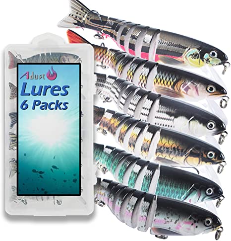 Adust Bass Fishing Lures, Trout Lures, 8 Segments Swimming Lure, Lifelike Multi Jointed Swimbaits Lifelike Slow Sinking, Saltwater Freshwater Fishing Bait, Bait for Trout Perch Pike with Storage Box