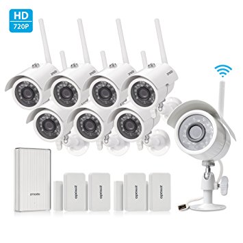 Zmodo 720p HD Outdoor Home Wireless Security Surveillance Video Cameras System (8 Pack) with Zmodo Beam and 4 Pack Door/Window Sensors