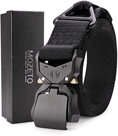 MOZETO Tactical Belt, 1.5" Wide Nylon Webbing Rigger Men's Belt with Non-Slip V-Ring Heavy-Duty Quick-Release Buckle