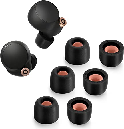 Memory Foam Tips for Sony WF-1000XM4, Anti-Rutsch Replacement Ear Tips for Sony True Wireless Earphones, Fit in The Charging Case, Perfect Noise Cancellation, 3 Paar (Klein, Schwarz)