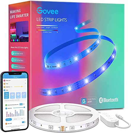 Govee LED Strip Lights 32.8ft, Bluetooth RGB LED Lights with App Control, Bright 5050 LEDs, 64 Scenes and Music Sync LED Lights Strip for Bedroom, Living Room, Kitchen, Party, ETL Listed Adapter