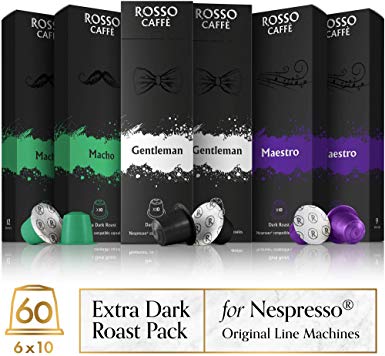 Rosso Coffee Capsules for Nespresso Original Machine - 60 Gourmet Espresso Pods Extra Dark Roast Pack, Compatible with Nespresso Original Line Machines
