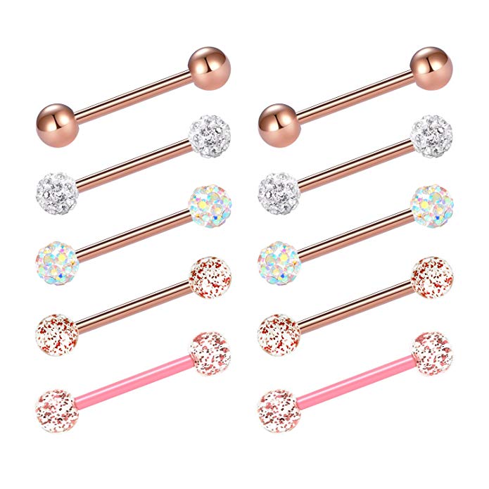 JFORYOU 14G Tongue Rings Nipplerings Stainless Steel Barbell Bio-Flex Comfortable Barbell Ring Body Piercing Jewelry 14mm 16mm 18mm 3 Length Size can Choose