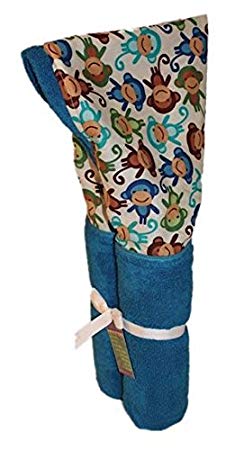 Blue Monkeys on an Azure Blue Hooded Towel ✱ Age 0-10 Years ✱ Infant, Toddler, and Big Kids ✱ Bath, Pool Cover, Beach Towel ✱ Extra Large Size 30x54 ✱ Soft Plush Absorbent ✱ Handmade in USA