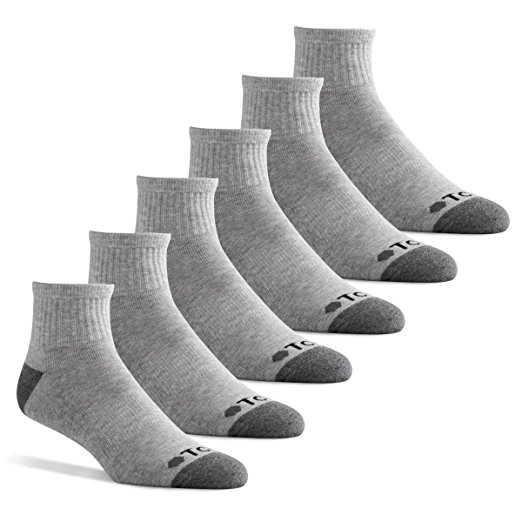 TCS Men's Quarter Performance Athletic Socks with Arch Support for Running, Tennis, and Casual Use (6 Pair Pack)