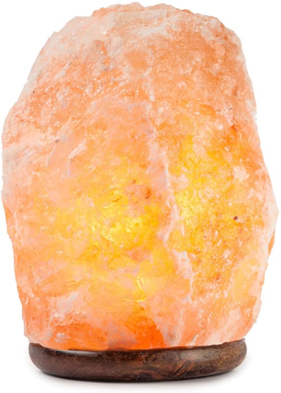 Hemingweigh Himalayan Glow Hand Carved Natural Crystal Himalayan Salt Lamp with Wood Base, Bulb and Dimmer Control 5’ UL Listed Cord (6" to 8")