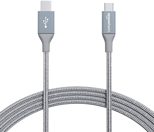 AmazonBasics Double Braided Nylon USB Type-C to Micro-B 2.0 Male Charger Cable | 10 feet, Dark Grey