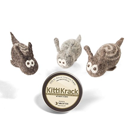 KittiTrails: Refillable Organic Silver Vine Catnip Toy 3-pack For Cats & Kittens By Twin Critters | 100%, All-Natural Wool Snails | Includes Silvervine Powder (15 grams) | No Artificial Ingredients