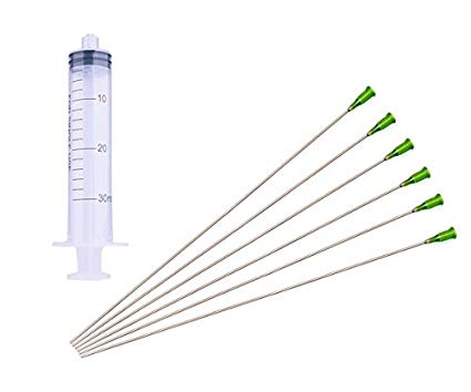 HUAHA 6 Pcs Dispensing Needle 14G x 10" with 30ml Syringe- Blunt Tip Luer Lock Super Long Needles