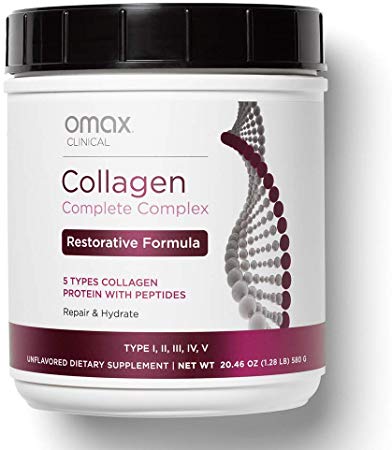 Omax Collagen Peptides Powder HYDROLYZED Protein | Colageno Hidrolizad, No Dairy, No Sugar or Sweeteners, Types I, II, III, IV, V, Vital for Joints, Skin, Hair, Nails, Unflavored - 20 oz / 58 servings