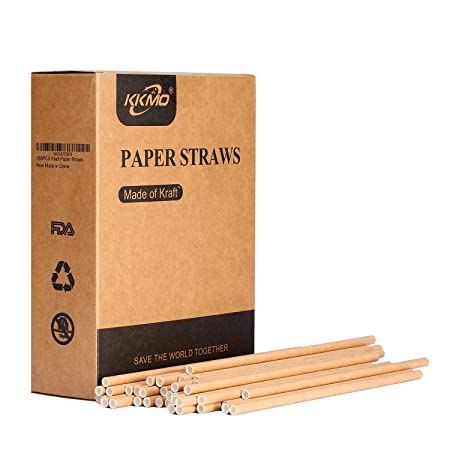 KKMO 250 Pack Dye-Free Biodegradable Premium Paper Straws, Made from Kraft