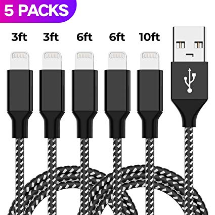 Lightning Cable iPhone Charger High Speed Data Transmission Durable Nylon Braided Charging Cable Compatible with iPhone X/8/7/6/5 Pad Mini/Pro/Air Pod