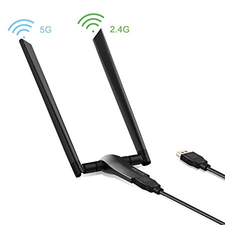 AC1200 Wireless USB 3.0 Wi-Fi Adapter w/2x 5dBi High Gain External Antennas, 3 Years' Warranty, WiFi Dongle for PC Laptop Tablets and etc