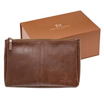 Large Luxury Leather Toiletry Bag / Dopp Kit - The Perfect Gift - Travel Accessories or Cosmetics. Exclusive from Hewitt Vatten.
