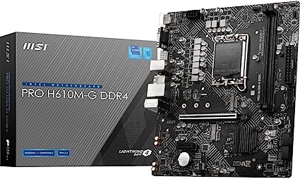 MSI PRO H610M-G DDR4 DDR4 Motherboard (mATX, 12th Gen Intel Core, LGA 1700 Socket, DDR4, PCIe 4, 2.5G LAN, M.2 Slots, USB 3.2)