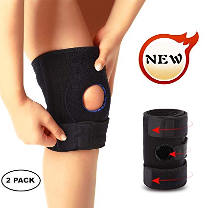 Knee Brace for Man Women, Knee Support Protector for Running, Hiking, Weightlifting, Workout, Joint Pain Relief, Meniscus Tear, Arthritis, Tendinitis with Easy Stick Strap