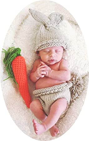 M&G House Newborn Photography Outfits Girl Boy Baby Photoshoot Props Knit Baby Bunny Outfit（Fits 0-3 Months）