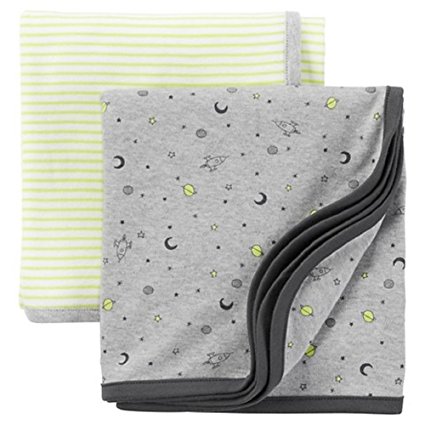 Carter's Precious Firsts Baby Boys' 2-Pack Swaddle Blankets Outer Space- Grey/Green