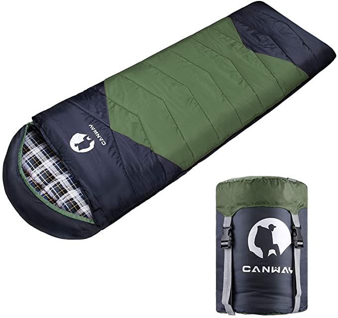 CANWAY Rectangular Sleeping Bag with Compression Sack, Lightweight Waterproof for Warm Cold Weather 4 Seasons Camping/Traveling/Hiking/Backpacking, Adults & Kids