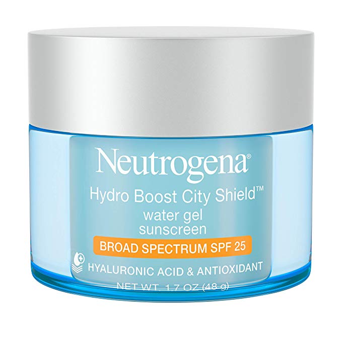 Neutrogena Hydro Boost City Shield Water Gel with Hydrating Hyaluronic Acid, Antioxidants, and Broad Spectrum SPF 25 Sunscreen, Oil-Free, Alcohol-Free, Non-comedogenic, 1.7 Oz