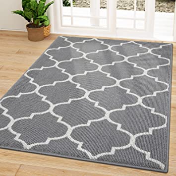 OLANLY Indoor Door Mat, 35x59, Non-Slip Absorbent Resist Dirt Entrance Rug, Machine Washable Low-Profile Inside Floor Mat Door Rugs for Entryway, Grey