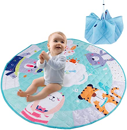43.4 Inches Kids Play Mat Foldable and Washable Toy Organizer Storage Cotton Baby Activity Round Rug