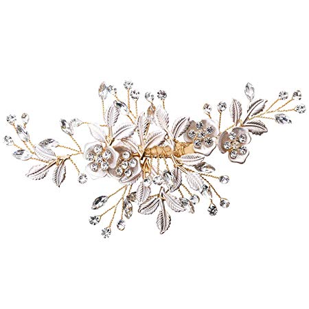 JANE STONE Comb Hair Clips Wedding Bridal Hair Accessories for Brides Side Clip for Women Rose Gold