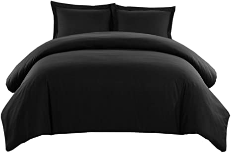 Royal Hotel's Solid Black 550-Thread-Count 3pc King / Cal-King Duvet-Cover 100-Percent Cotton, Sateen Solid