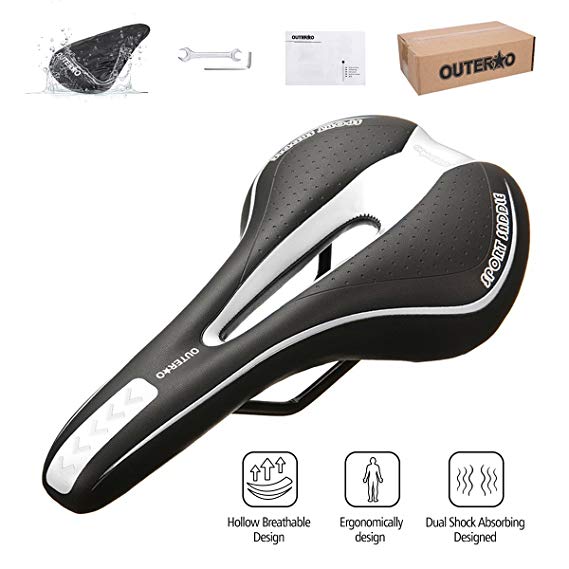 OUTERDO Bicycle Saddle MTB Road Gel Comfort Saddle Bike Bicycle Cycling Seat Cushion Pad 27*15CM Black and White