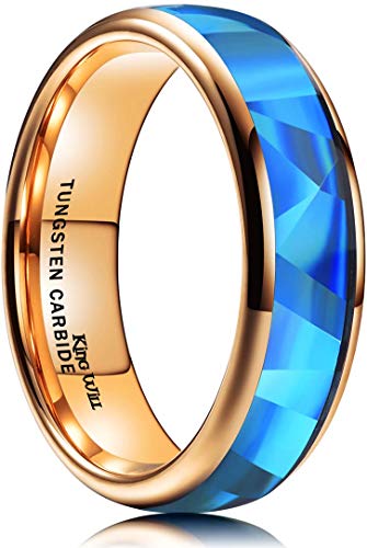 King Will Men's 4mm 6mm 8mm Silver/Rose Gold Tungsten Carbide Ring Inlaid Triangle White/Blue Opal Sticker Dome Wedding Engagement Band