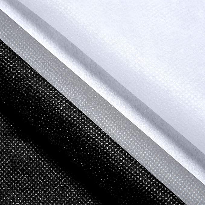 2 Pieces White and Black Fusible Interfacing Lightweight Non-Woven Polyester Interfacing Non-Adhesive Single-Sided Iron on Interfacing for Handwork DIY Craft Supplies (50 x 280 cm)