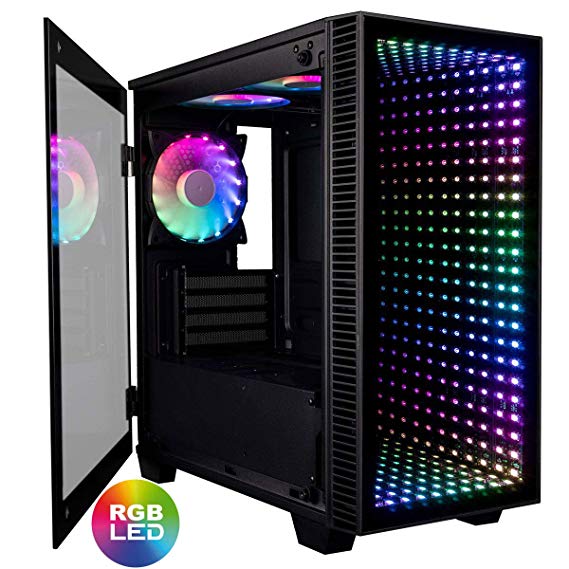 CUK Micro Continuum mATX Gaming Desktop Case with Tempered Glass Door (6 Addressable RGB Lotus Fans Pre-Installed, Remote Controller, Motherboard Sync)