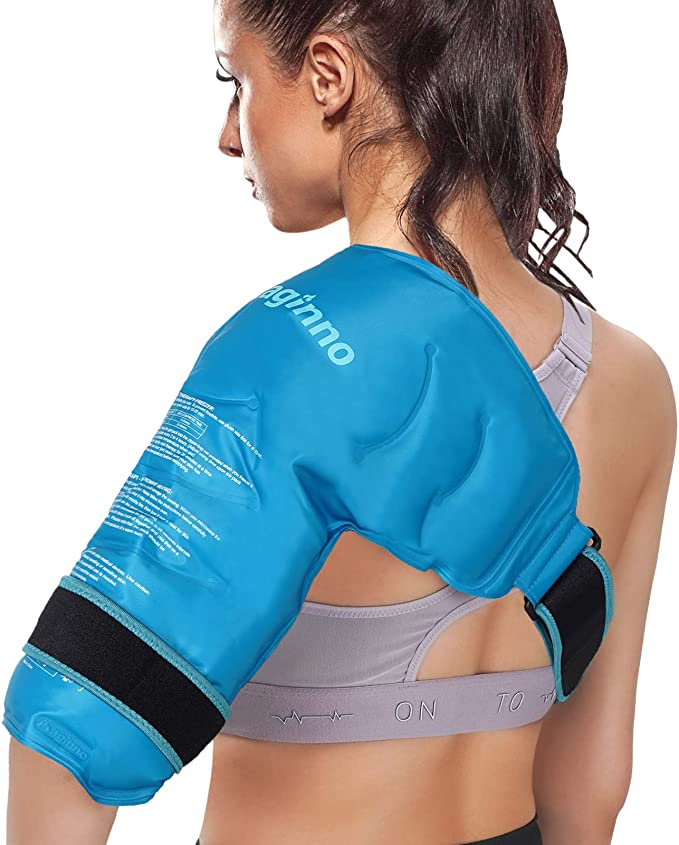 Maginno Shoulder Ice Packs for Injuries Reusable, Heat or Cold Therapy Compression Left, Right Shoulder Gel Pack Flexible Ice Gel Pack for Surgery, Rotator Cuff Injuries (Harbor Blue)