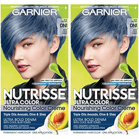 Garnier Nutrisse Ultra Color Nourishing Permanent Hair Color Cream, DN1 Light Cool Denim (2 Count) Blue Hair Dye