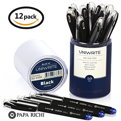 Papa Richi LUXURY Oil Pens UNIWRITE (Pack of 12) with Kernel 1.0mm – Premium Quality & Easy Writing - Original (Blue) Ink or Black Ink - Business Gift Pens - 30 Day Warranty (12 UniWrite 1.0, Blue)