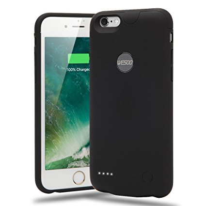 iPhone 6 / 6s Battery Case, Wesoo 2500mAh Ultra Slim iPhone 6 / 6s 4.7inch Portable Charging Case (Black)