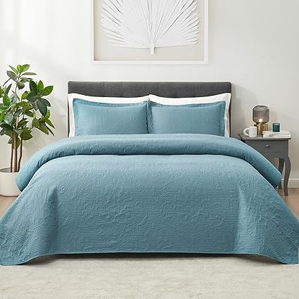 Hansleep Quilt Set Ultrasonic Lightweight Bed Decor Coverlet Set Comforter Bedding Cover Bedspread for All Season Use (Spa Blue, King 106x96 inches)