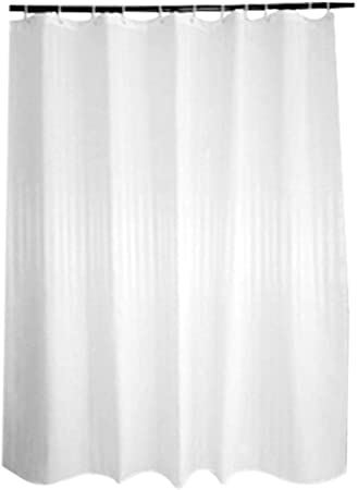 STANDING SHOWER STALL Size | 54 in Wide by 78 in Long | 10 Grommets| THE SHOWER CURTAIN LINER | Mildew Resistant Water-Repellent Washable Fabric | White Tonal Damask Stripe | Eco Friendly & PVC-Free
