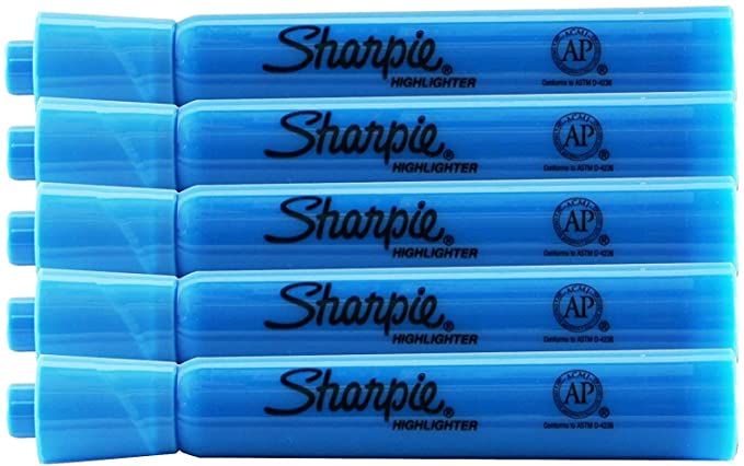 Sharpie Accent Tank-Style Highlighters, 5 Colored Highlighters, Chisel Tip (Fluorescent Blue, 5-Pack)