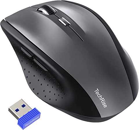 TechRise Wireless Mouse for Laptop, 2.4G Computer Mouse with USB Receiver Ergonomic Cordless Mice with 2000DPI 3 Adjustable Levels for PC Mac Computer Macbook Notebook for Office Home Work (Black)