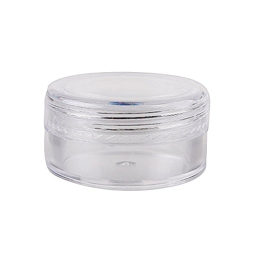 Houseables 5 Gram Jar, 5 ML Jar, 50 pcs, BPA Free, Cosmetic Sample Empty Container, Plastic, Round Pot Clear Screw Cap Lid, Small Tiny 5g Bottle, for Make Up, Eye Shadow, Nails, Powder, Gems, Beads, Jewelry