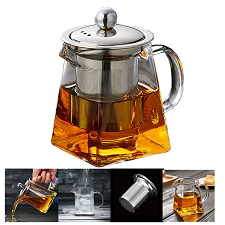 Glass Teapot 300 ml PLUIESOLEIL with Heat Resistant Stainless Steel Infuser Perfect for Tea and Coffee