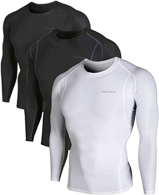 DEVOPS Men's 2~3 Pack Cool Dry Athletic Compression Long Sleeve Baselayer Workout T-Shirts