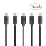 Coolreall8482 Micro-USB to USB Cable 1 Meters - High-Speed A Male to Micro B Sync and Charge Cables 5-Pack - Black