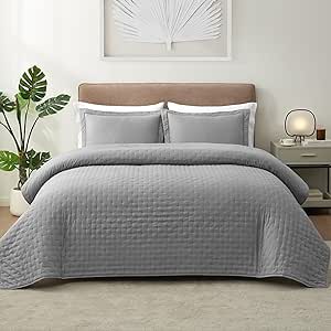 Hansleep Quilt Set Ultrasonic Lightweight Bed Decor Coverlet Set Comforter Bedding Cover Bedspread for All Season Use (Grey Dot, 68x90 inches)